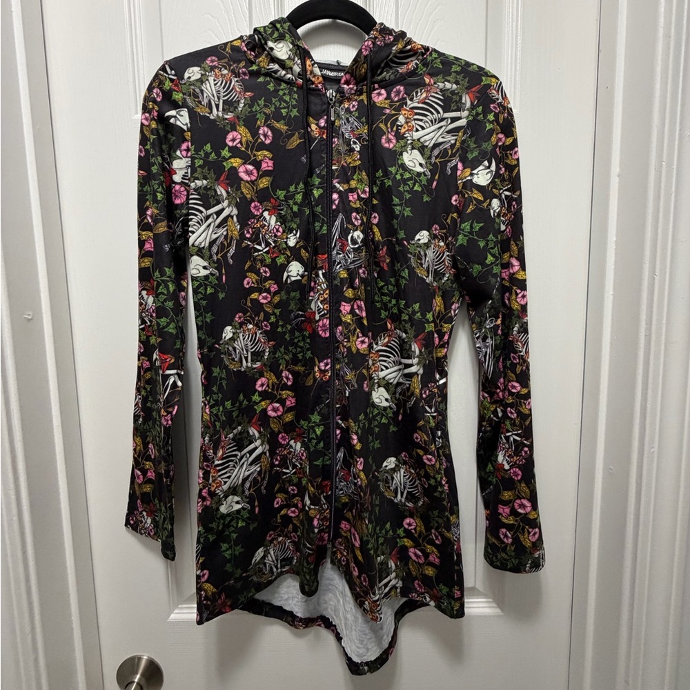 Floral Animal Skeleton Black Women's Hoodie by Jawbreaker